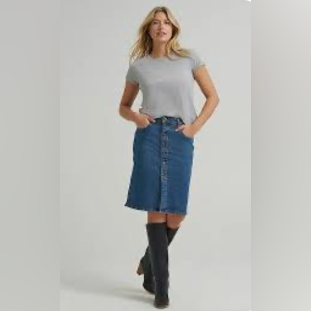 Lauren Scott women’s14 button front A-line skirt stretch back waistband